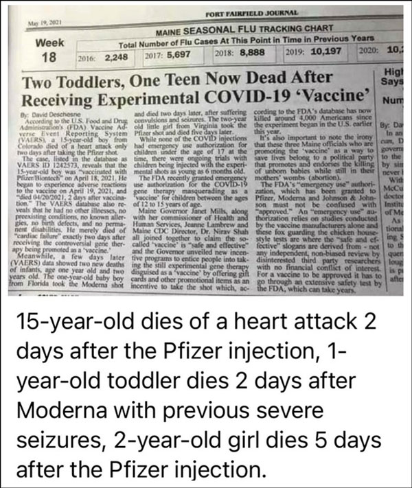 Covid vaccine causes death in children.