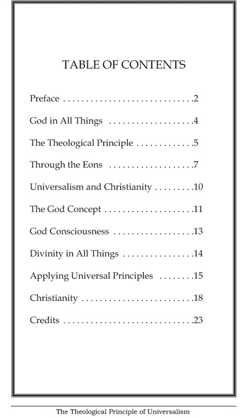 The Theological Principle of Universalism table of contents.